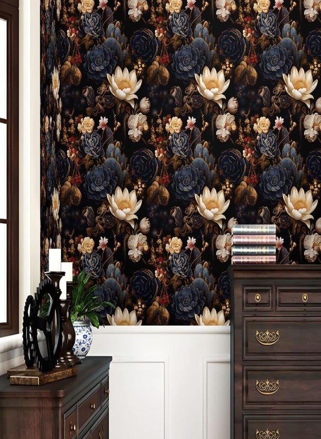 HOMEMATES Vintage Floral Peel and Stick Wallpaper Boho Floral Self-Adhesive Contact Paper for Bedroom, Wardrobe, Desktop - 45 x 304cm Removable Flower Wall Sticker (Blue and Cream Flowers) - Image 2